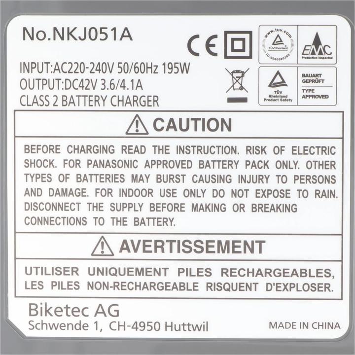 Immagine prodotto Panasonic Caricabatterie rapido adatto per Flyer T8 Deluxe (Caricabatterie per biciclette elettriche)