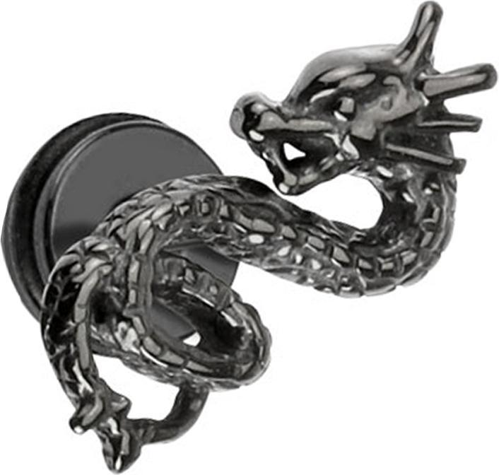 Actual product image Star Piercing Fake Plug Drachen schwarz (without brass, Surgical steel 316L)