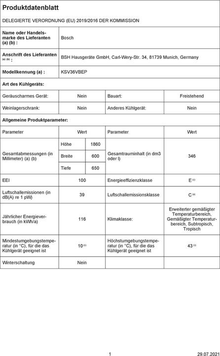 Image du produit Bosch Hausgeräte KSV36VBEP (346 l)