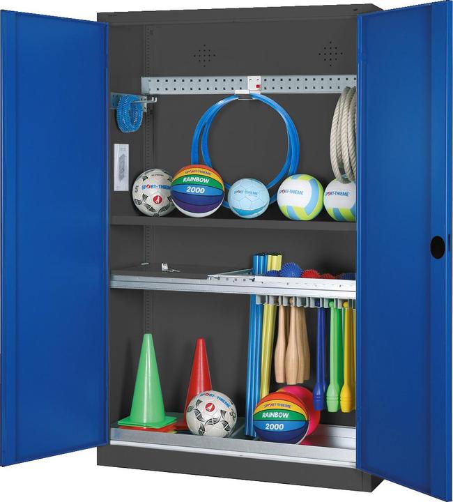 C+P Modul-Sportgeräteschrank mit Komplettausstattung (HxBxT: 195x120x50 cm, mit Vollblech-Flügeltüren)