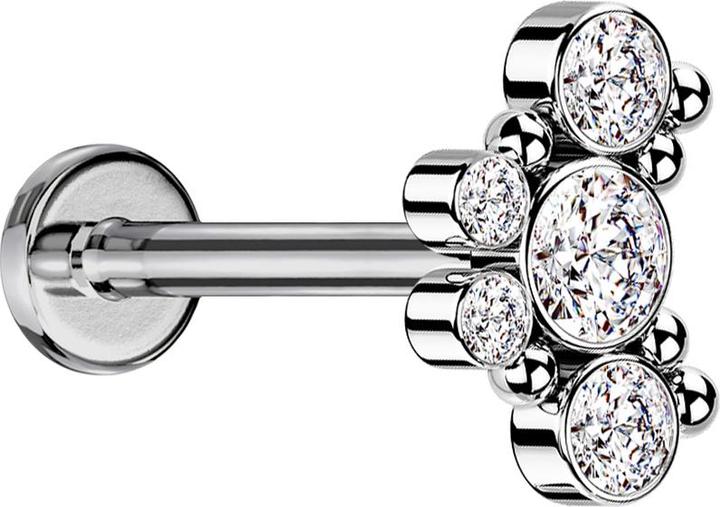 Immagine prodotto Star Piercing Micro Labret filo interno argento sei palline cinque cristalli argento (senza ottone, Acciaio chirurgico 316L)