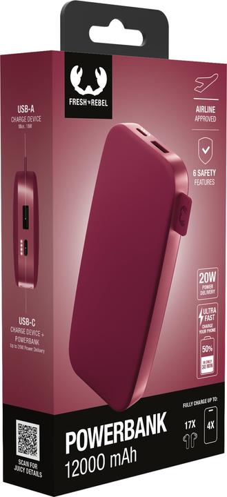 Produktbild Fresh'N Rebel Fresh 'n Rebel Powerbank 12000 mAh Red (12000 mAh, 20 W, 44.40 Wh)