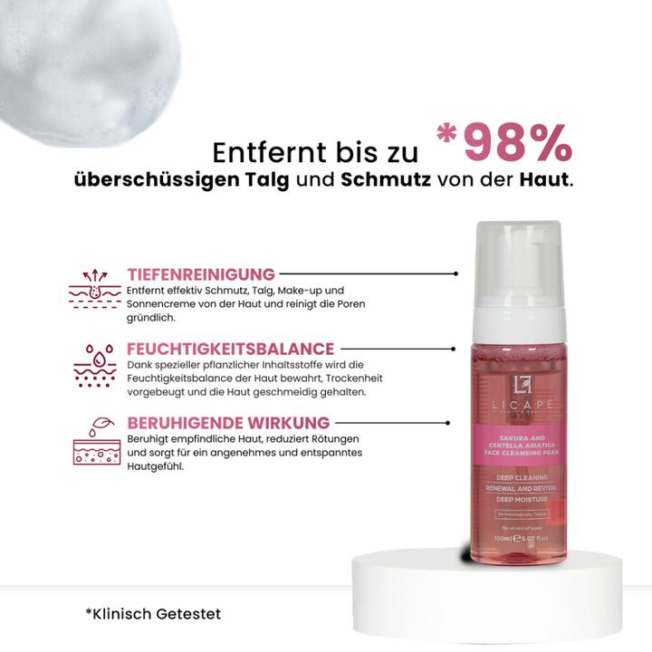 Produktbild Licape Schaumreiniger 150 ml – Mit Sakura & Centella Asiatica für strahlende Haut (Schaum, 150 ml)