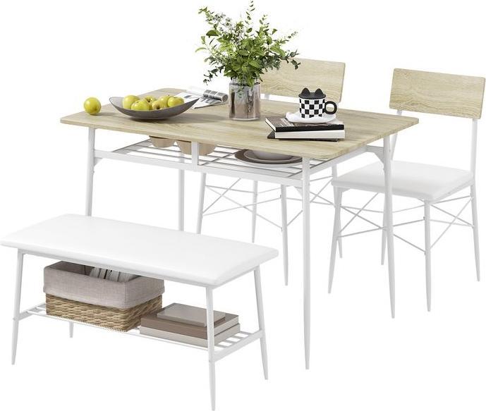 Produktbild Swisshandel24 Essgruppe 4er-Set, Esstisch mit Bank und 2 Stühlen, Küchentisch-Set mit Ablage (110 x 70 x 75 cm)
