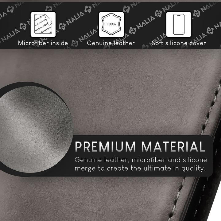 Productafbeelding Nalia Echt lederen flip-case hoes met magnetische sluiting (Apple iPhone 15 Pro Max)