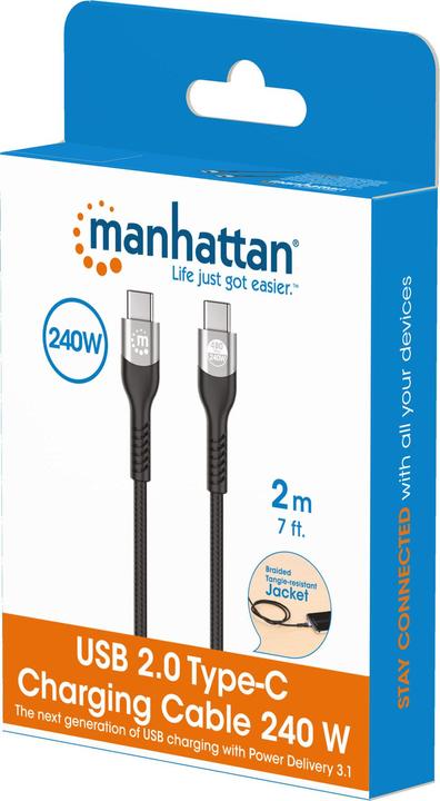 Image du produit Manhattan Câble de charge USB 2.0 type C EPR 240 W / PD 3.1 (2 m, USB 2.0)