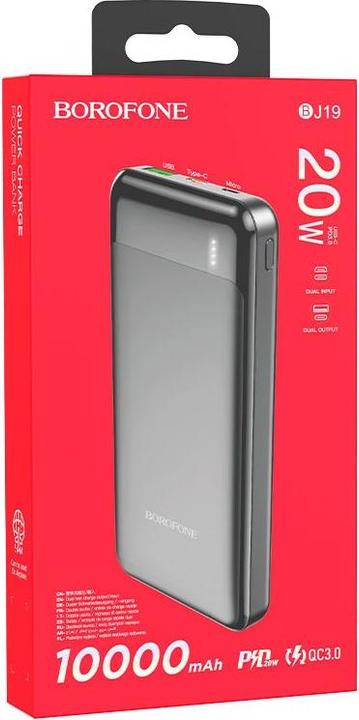 Actual product image Borofone External battery Power Bank BJ19 Type-C PD 20W + Quick Charge 3.0 10000mAh black (10000 mAh, 20 W, 20 Wh)