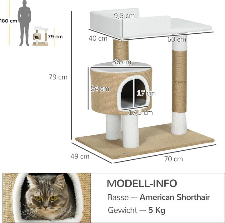 Actual product image PawHut Scratching post with cat cave and lying area (79 cm, Brown+White)