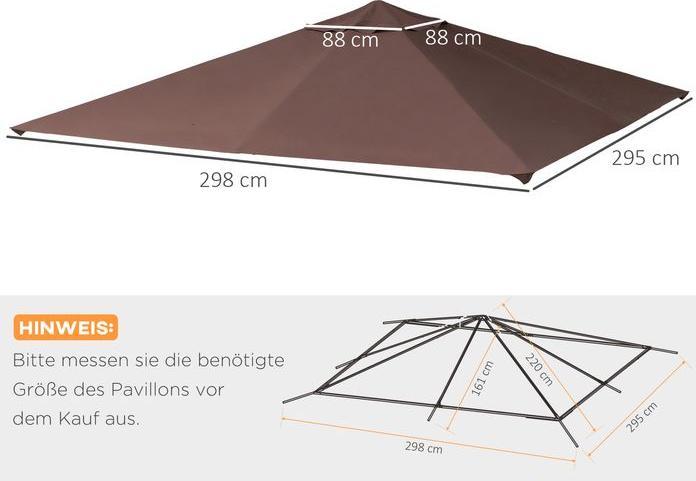 Produktbild Swisshandel24 Ersatzdach für Pavillon Pavillondach Pavillonabdeckung, Sonnenschutz Polyester Kaffee 2,93 x 2,93 m (298 cm, 295 cm)