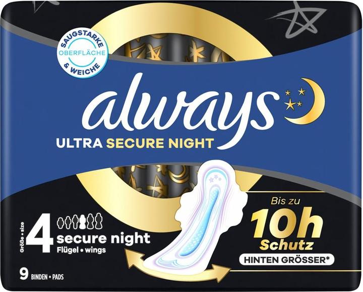 Always Ultra Binde Secure Night mit Flügeln (9 x, Damenbinden)