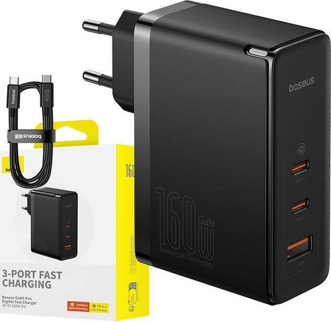 Actual product image Baseus Wall charger GaN5 Pro 2xUSB-C + USB, 160W (black) (160 W)