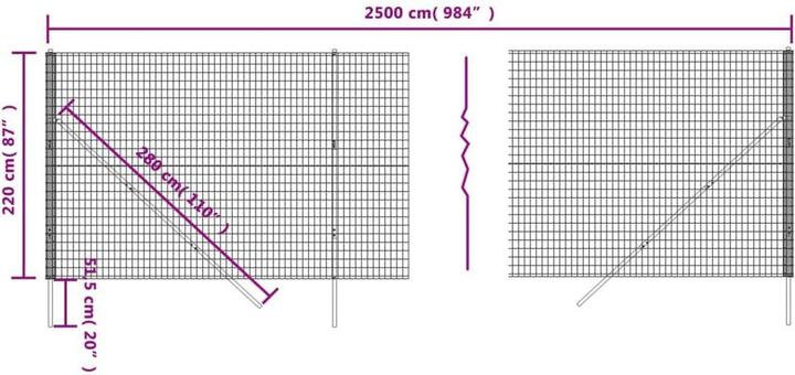 Actual product image VidaXL Maschendrahtzaun Anthrazit 2,2x25 m Verzinkter Stahl
