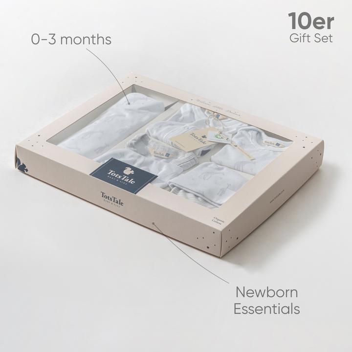 Produktbild TotsTale Premium 10-teiliges Geschenkset aus Bio-Baumwolle – Erstausstattung für Neugeborene (50, 56, 62, 68)