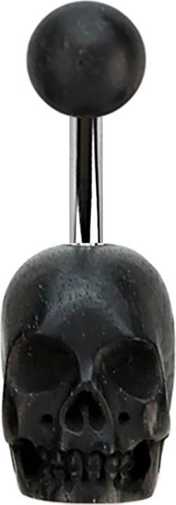 Image du produit Star Piercing Banane argentée en bois d'Areng avec tête de mort (Acier chirurgical 316L, sans laiton, Organique)