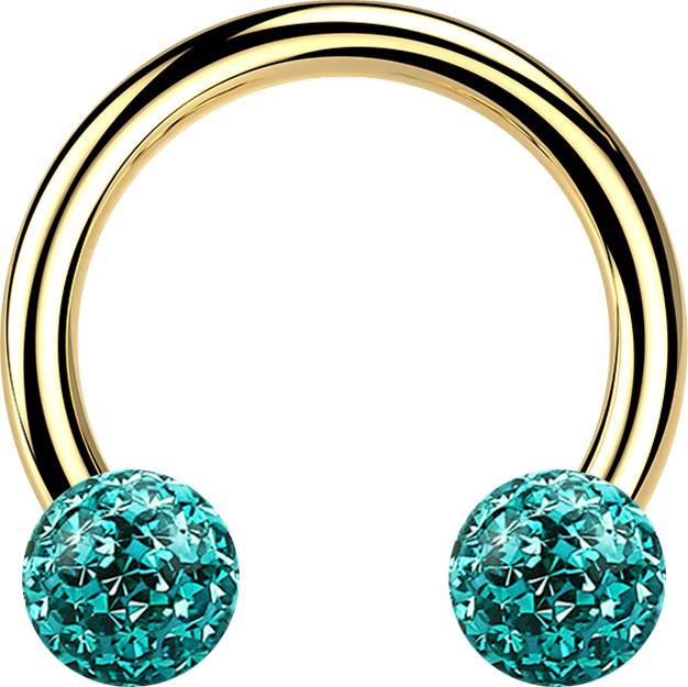 Image du produit Star Piercing Micro Circular Barbell plaqué or avec deux boules de cristal turquoise couche protectrice d'époxy (sans laiton, Titane G23)