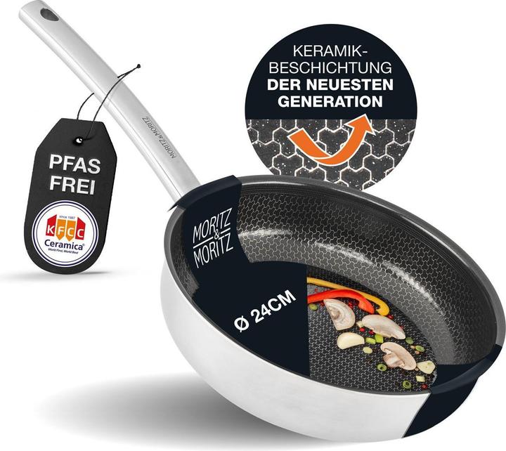 Produktbild Moritz & Moritz Edelstahlpfanne Wabenstruktur 24cm mit Keramikbeschichtung der neuesten Generation (Pfannenset + Topfset, Edelstahl)