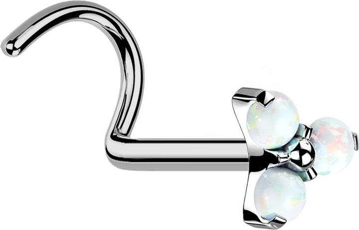 Produktbild Star Piercing Threadless Nasenstecker gebogen silber Dreieck drei Opale weiss (ohne Messing, Titan G23)