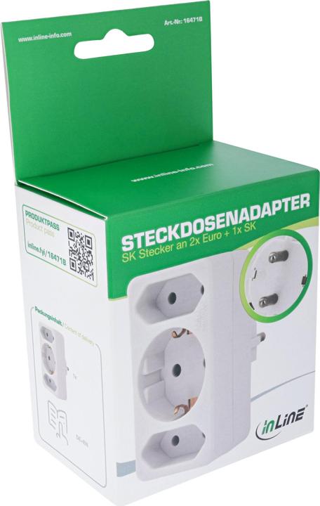 Produktbild InLine Steckdosenadapter, Schutzkontakt Stecker an 2x Eurobuchse + 1x Schutzkontaktbuchse, mit erhö (3 x)