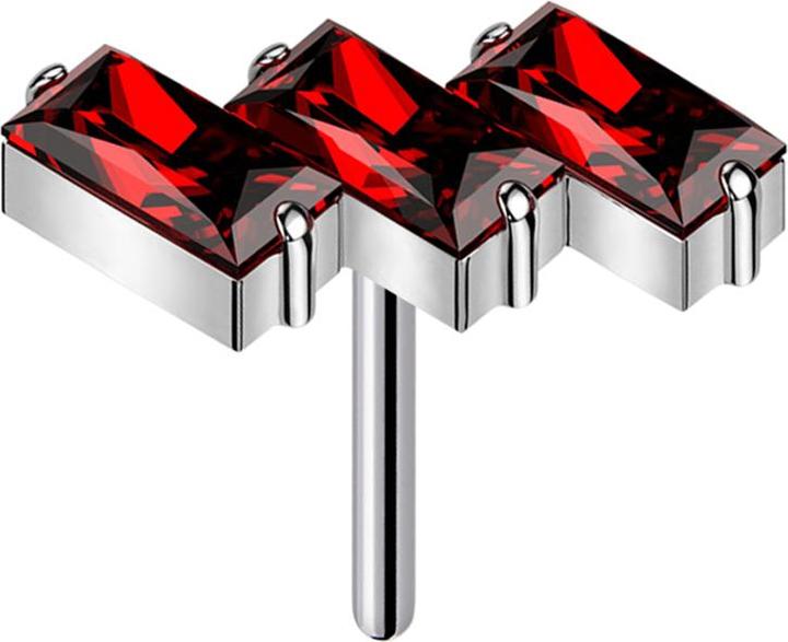 Produktbild Star Piercing Threadless drei rechtecke silber Kristalle rot (ohne Messing, Titan G23)