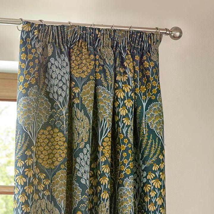 Actual product image Wylder Ophelia Jacquard Floral Pencil Pleat Curtains (168 x 137 cm)