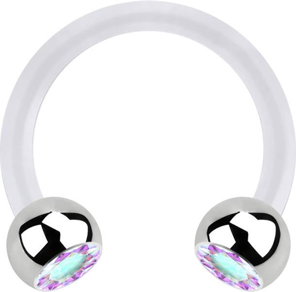 Immagine prodotto Star Piercing Micro Circular Barbell trasparente con due sfere in cristallo argentato multicolore (Acciaio chirurgico 316L, Bioflex, senza ottone)