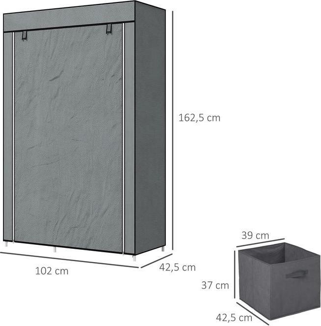 Actual product image Swisshandel24 Fabric wardrobe, folding wardrobe with drawers, wardrobe with clothes rail, zip fastener, coat rack (102 x 42.5 x 162.5 cm)