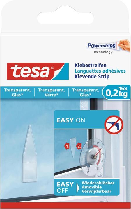 Actual product image tesa Powerstrips for glass, transparent adhesive strips