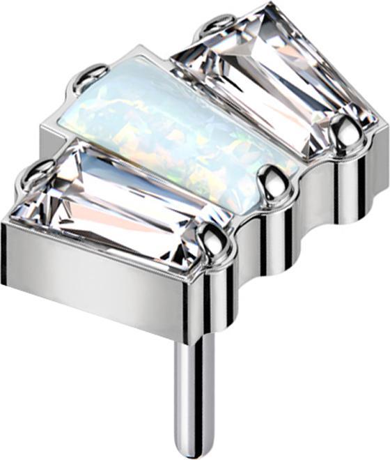 Produktbild Star Piercing Threadless silber drei Baquette zwei Kristalle silber und ein Opal weiss (ohne Messing, Titan G23)
