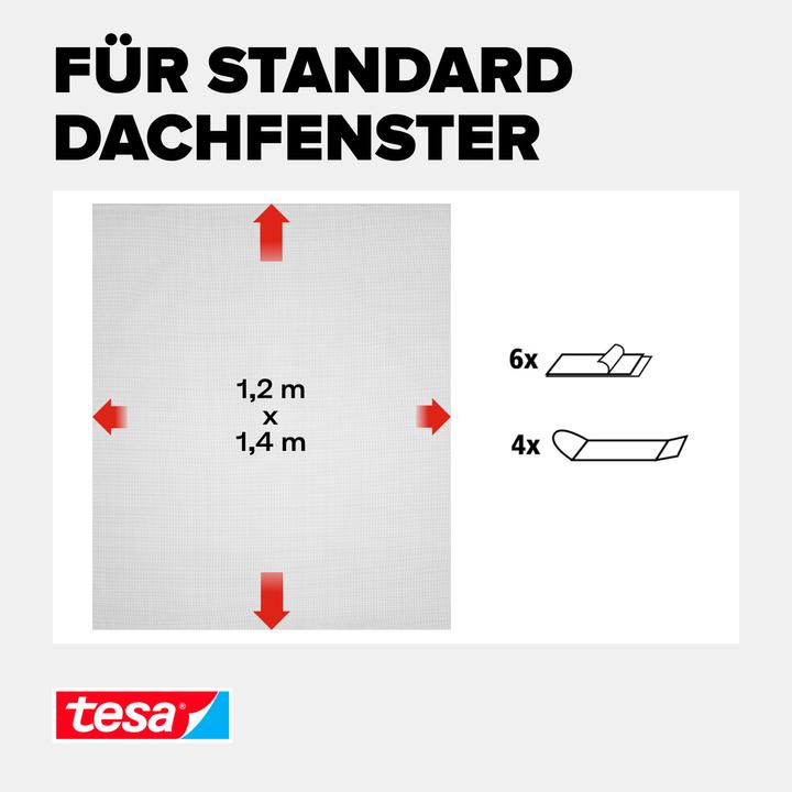 Produktbild tesa Insektenschutz COMFORT für Dachfenster, mit Klettband, selbstklebend, ohne Bohren (120 x 140 cm)