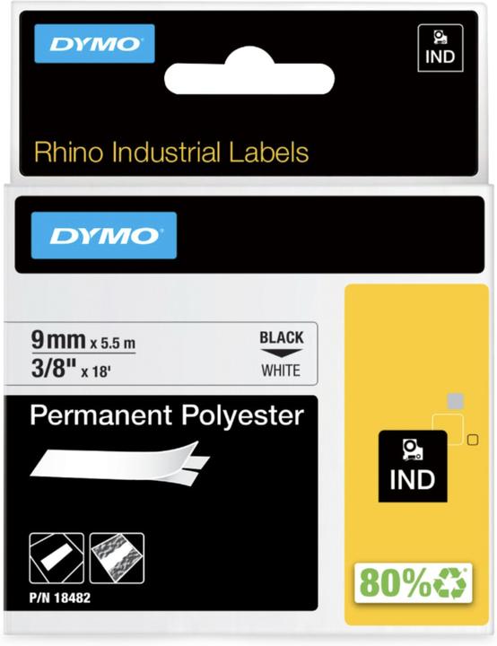 Energie-Label Dymo Rhino ID2 Polyesterband (0.90 cm, Weiss)