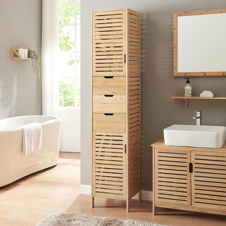 Image du produit En.Casa Hochschrank Boksereys 180x35x35 cm Bambus (180 x 35 x 35 cm)