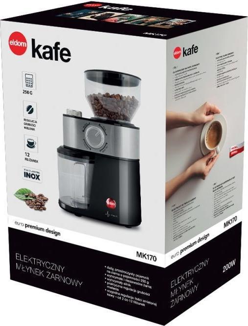 Actual product image Eldom MK170 KAFE coffee grinder Black, Stainless steel