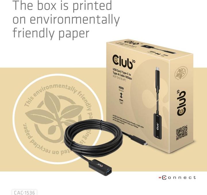 Immagine prodotto Club 3D Cavo Club3D USB 3.2 Tipo C <> USB Tipo A St/Bu (5 m, USB 3.1)