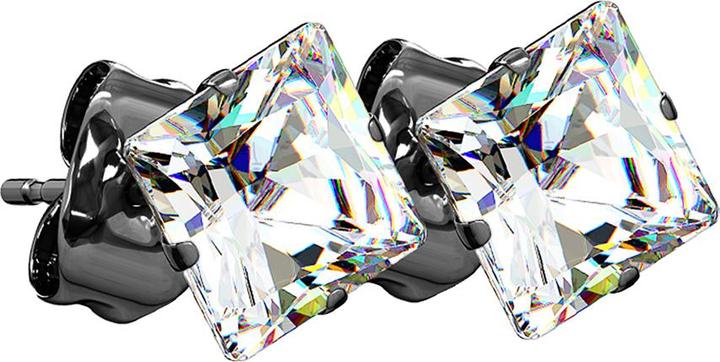 Produktbild Star Piercing Ohrstecker schwarz mit quadratischem Kristall silber (ohne Messing, Chirurgenstahl 316L)