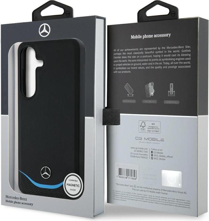 Actual product image Mercedes Leather Contrasted Blue Horizontal Curve MagSafe Case for Samsung Galaxy S25 - Black (Samsung Galaxy S25)