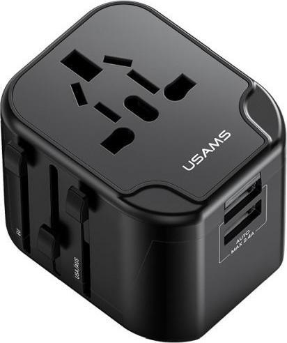 Actual product image Usams Ład. siec. 2xUSB T55 12W adapter 4w1 US/AU/EU/UK czarny/black CC173TC01 (US-CC173) Univesal Tr