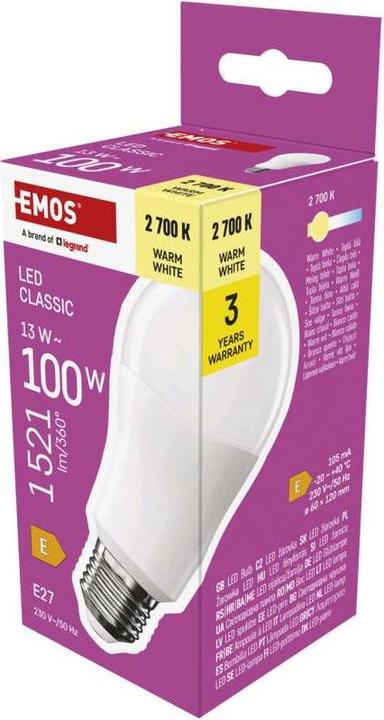 Produktbild Emos LED Lampe Classic A60 / E27 / 13 W (100 W) / 1521 lm / Warmweiss (E27, 13 W, 1521 lm, 1 x, E)