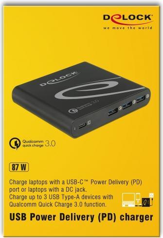 Produktbild Delock Ladegerät 1x USB-C PD+3x USB-A QC (85 W)