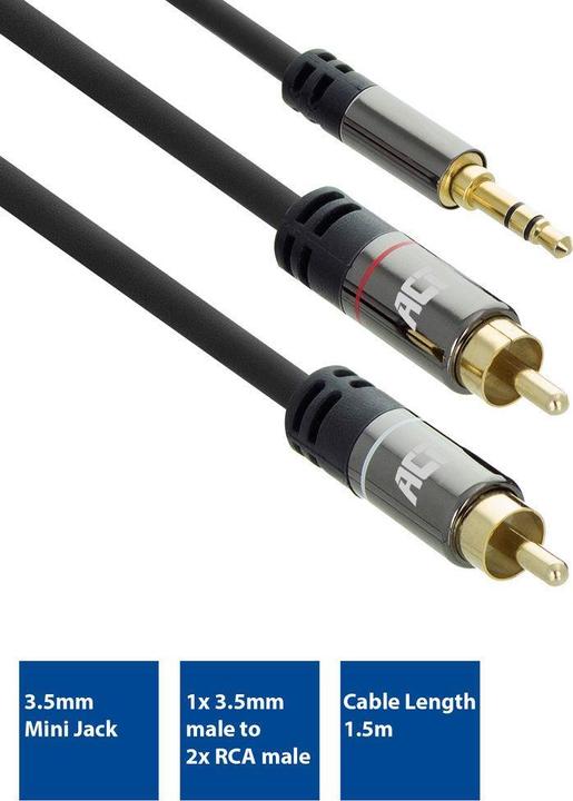 Immagine prodotto 1.5 metri di cavo di connessione audio di alta qualità 1x 3.5mm stereo jack maschio - 2x RCA maschio (1.50 m, Connettore da 3,5 mm (AUX))