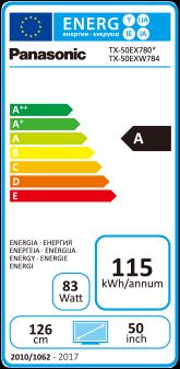 Energie-Label Panasonic Tx-50exw784 (50", LCD, 4K, 2017)