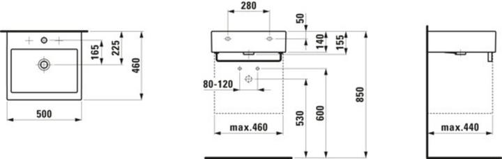 Produktbild Laufen Living City Waschtisch, 1 Hahnloch mittig, mit Überlauf, 50x46 cm, weiss (520 mm, 500 mm)