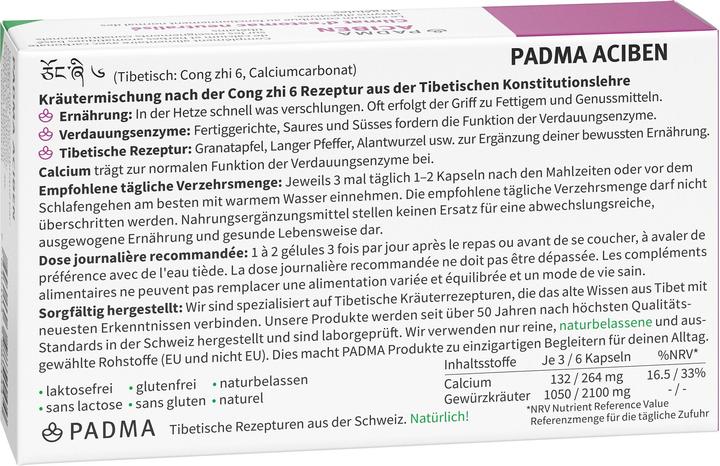 Nährwerte und Zutaten Padma Aciben ausgeglichenes Magenklima (40 Stück, Kapseln, 40 g)