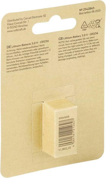 Actual product image Voltcraft CR123A Photo battery CR-123A Lithium 1500 mAh 3 V 1 pc. (1 pcs., RCR123A, 1500 mAh)