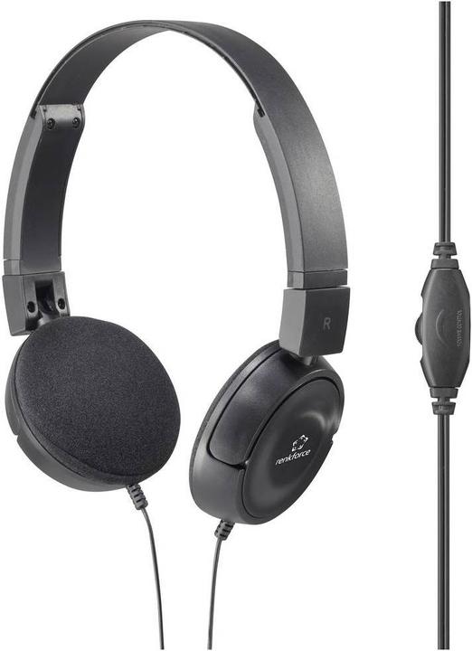 Actual product image Renkforce RF-HS-130 On Ear Headphones Wired Stereo Black Headband (Cable)