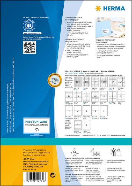 Actual product image HERMA Recycling labels A4