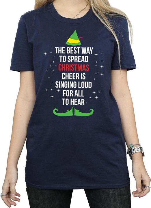 Actual product image Elf Womens/Ladies Christmas Cheer Text Cotton Boyfriend T-Shirt (L)