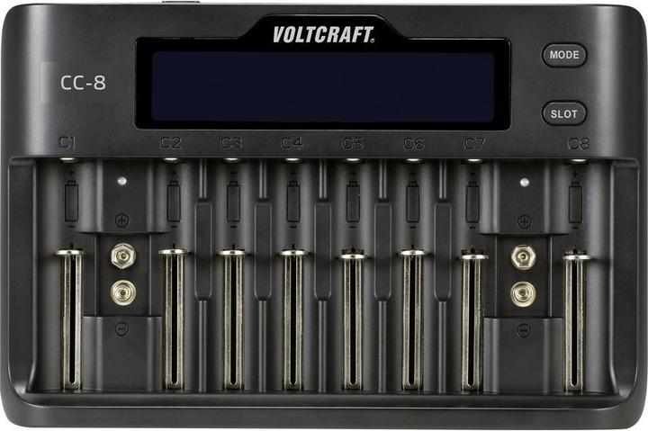 Voltcraft CC-8 Rundzellen-Ladegerät (1 Stk., 10340, 14500, 16340, 17500, 17650, 18490, 18500, 18650, 21700, 22650, 26500, 26650, AAA, A, AA, Sub-C, 9V Block, Ladegerät ohne Akku)