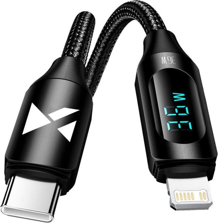 Image du produit Wozinsky Câble USB-C - Lightning WUCLC1 avec écran LED 36W 1m - noir (1 m, USB 2.0)