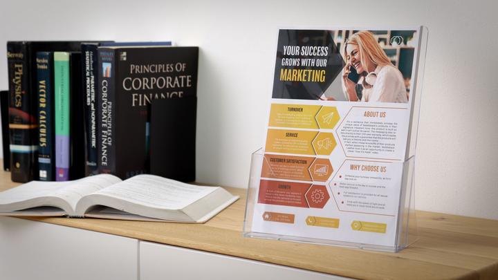 Actual product image Europel Desk brochure holder, A4 portrait, 1 compartment, crystal clear for A4 format, made of polystyrene (A4)