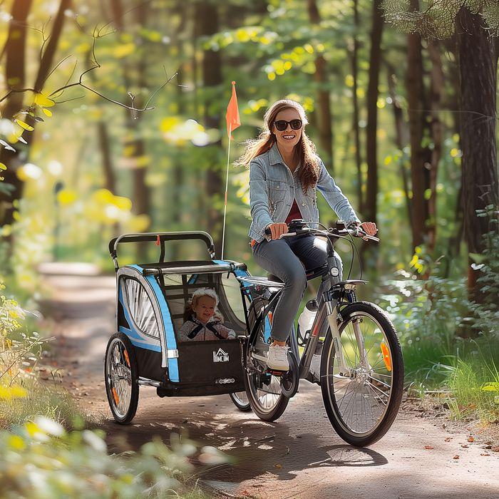Image du produit Swisshandel24 Remorque vélo 2en1, pivotant à 360°, acier Oxford, bleu+noir